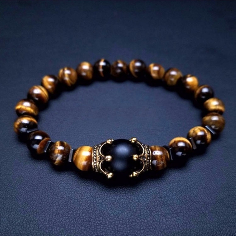 Men Accessories Bracelet - Bransoletka z koralików tygrysiego oka dla